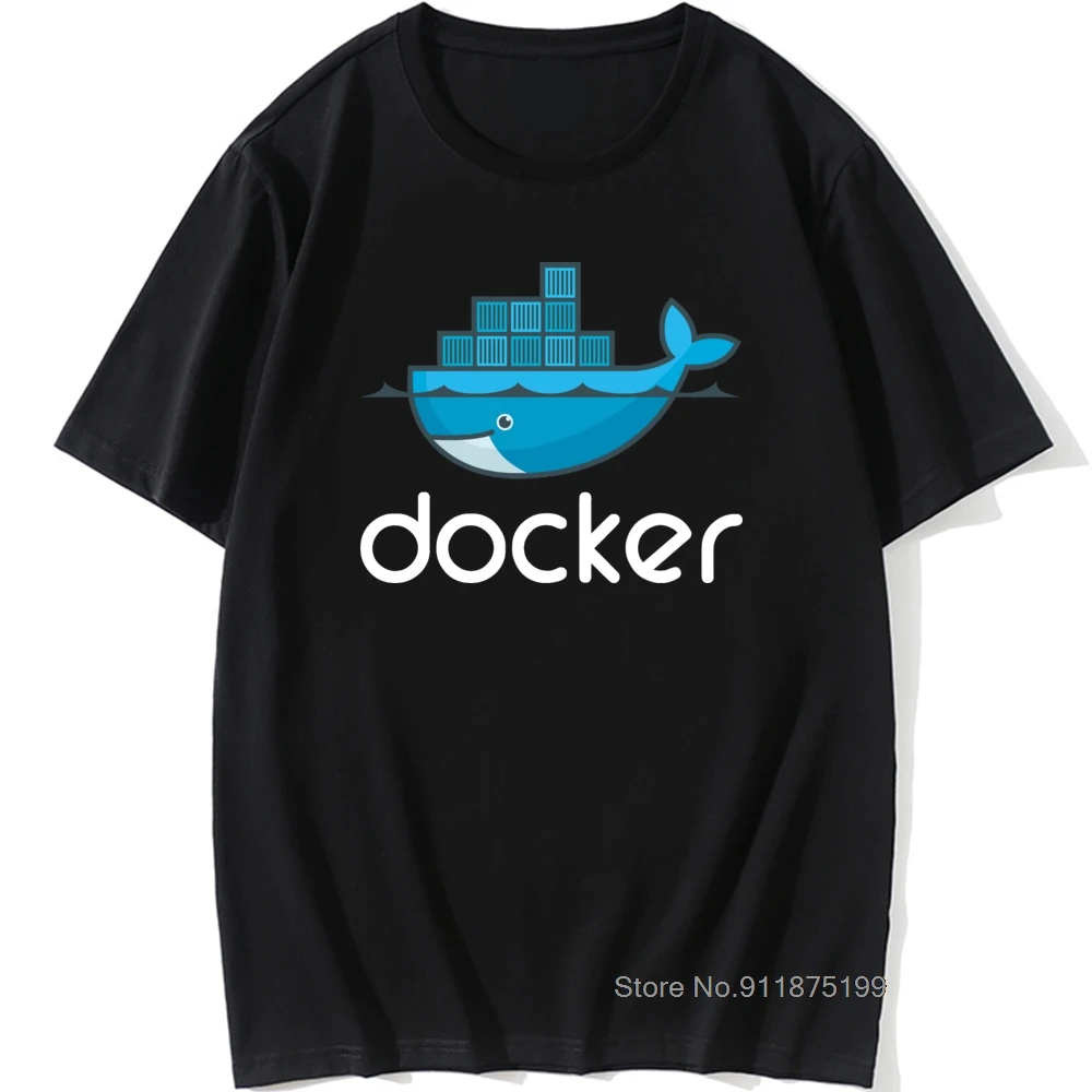 

Men Docker Logo Tops T Shirt Linux Javascript Computer Cotton Tees Funny Fitness O'Neck Tees Graphic Tshirts