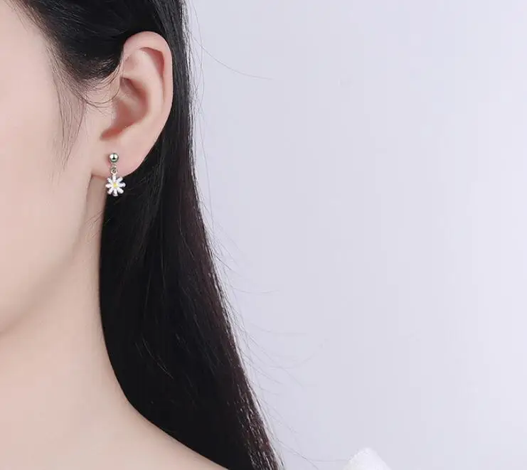 

925 Sterling Silver Daisy Flower Stud Earrings For Women Wedding Jewelry Brincos Pendientes eh707