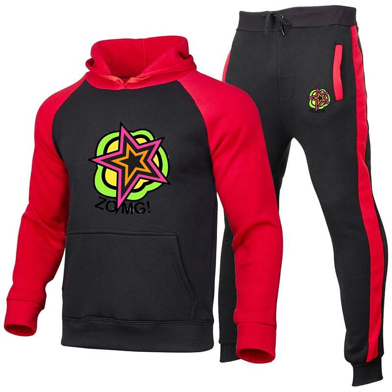 

2021 new men's raglan sleeve men's and women's fashion suit stitching printed hoodie