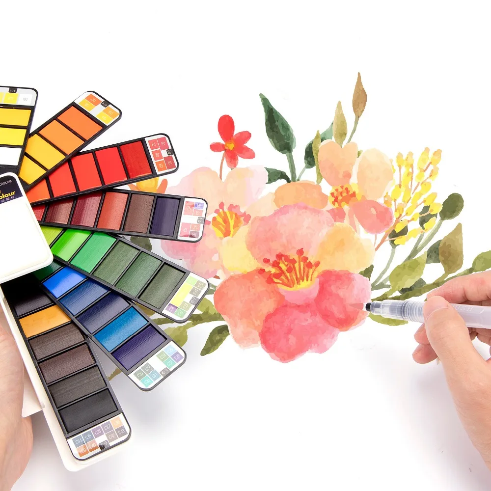 Портативная Складная Акварельная краска однотонная фотография набор цветов