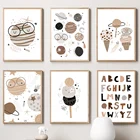 Картина на холсте с изображением планеты мороженого, радуги, алфавита, плакаты и принты в скандинавском стиле, настенные картины, декор для детской комнаты