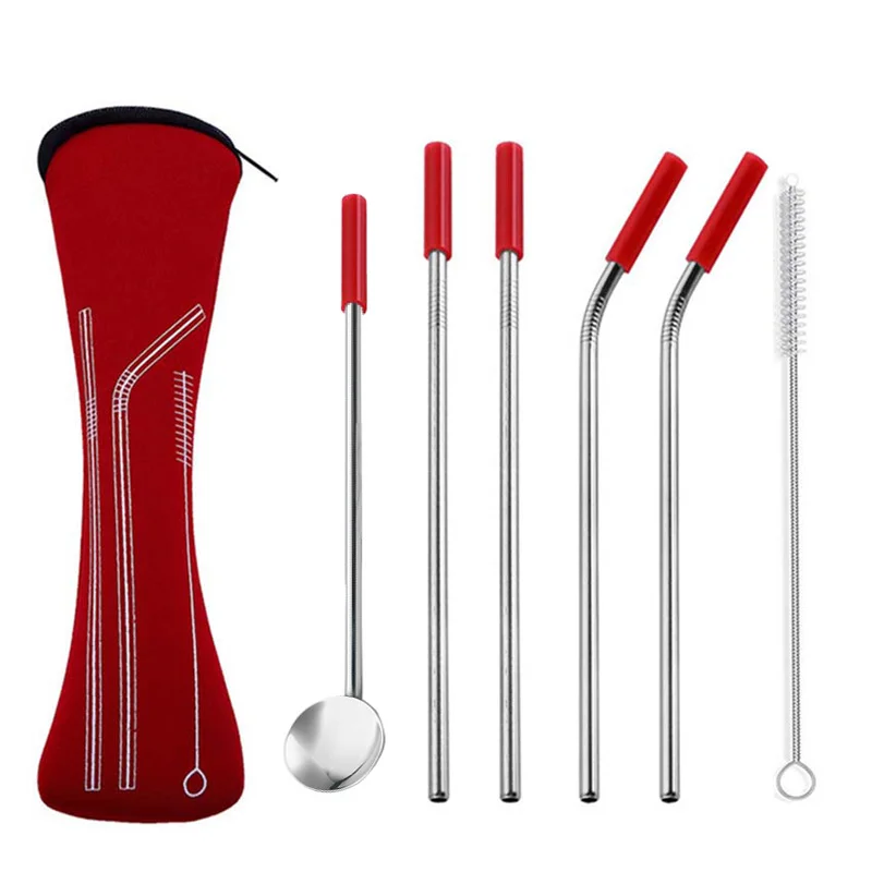 5 шт. многоразовые силиконовые трубочки для напитков из нержавеющей