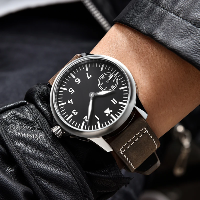 Часы мужские механические с черным циферблатом и чехлом из стали 6497 | Наручные