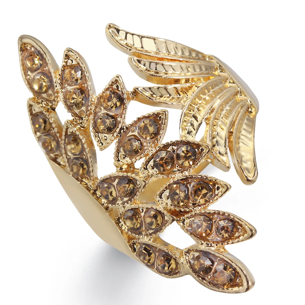

Gold-plated Large Leaf Ring Women Orange Zircon Tail Ring Ladies Birthday Party Engagement Ring Fashion Female Simple Jewelry