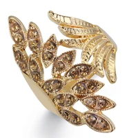 gold plated large leaf ring women orange zircon tail ring ladies birthday party engagement ring fashion female simple jewelry