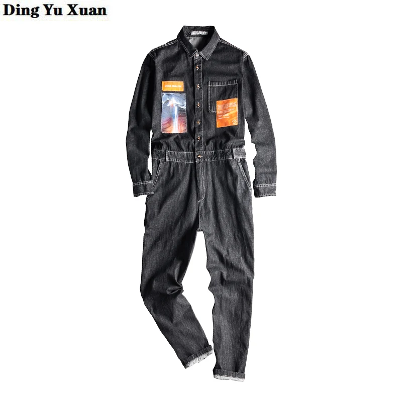 Men's One Piece Denim Bib Overalls With Jackets Long Sleeve Cargo Overalls Jeans Jumpsuits For Male Work Suit Stage Costumes