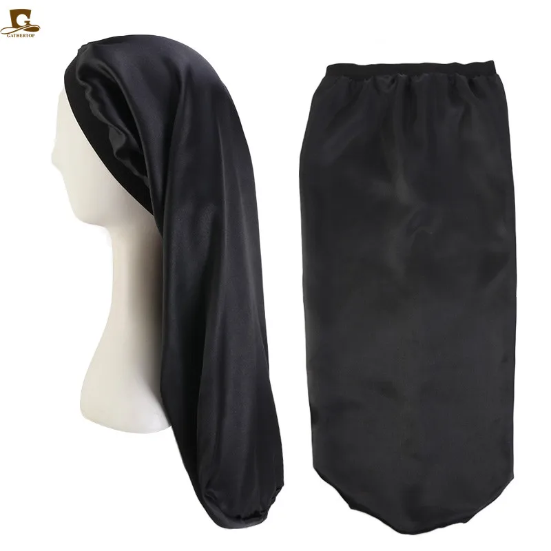 Новая модная Длинная атласная шапочка для сна с высокоэластичной лентой волос