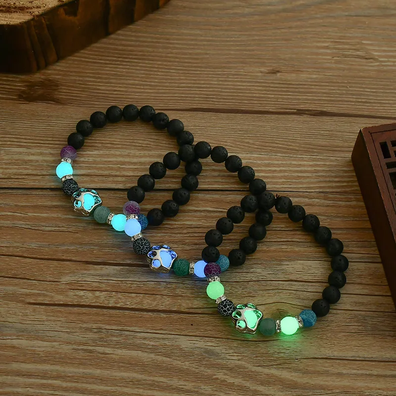 Женский светящийся в темноте эластичный браслет с натуральными камнями|Плетеные