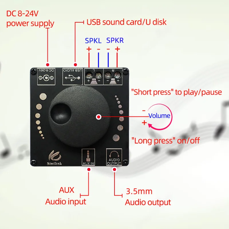 

Bluetooth 5.0 20WX2 Power Digital Amplifier Stereo Board AMP Amplificador Home Theater 12V 24V 3.5mm AUX USB APP Control AP15H
