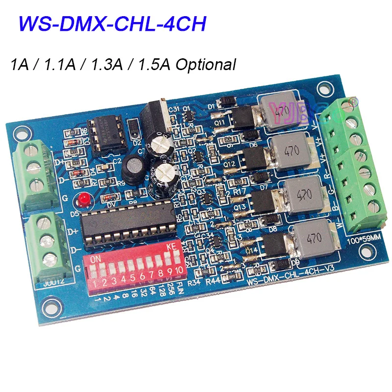 

DC5V-24V 1A/1.1A/1.3A/1.5A *4CH Channel DMX512 Decoder Constant Current RGBW LED Controller DMX Dimmer For LED Lights,Strip,Lamp