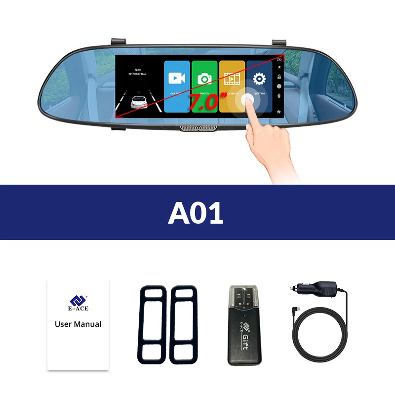 E-ACE Автомобильный видеорегистратор FHD 1080P Dashcam 7 дюймов dvr зеркало видео рекордер автомобильная камера с камерой заднего вида авто регистратор Dvrs видеорегистратор