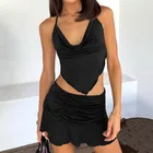 Женская Повседневная юбка, однотонная черная облегающая юбка с высокой талией, с оборками, для ночного клуба, лето 2021