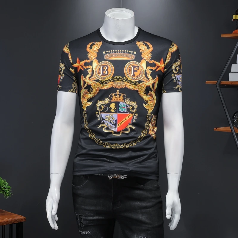 

Oversized Fashion Men's T Shirts Brand Designer Tiger Crown Pattern tshirt EU Short Sleeve Summer Man Clothing 2032