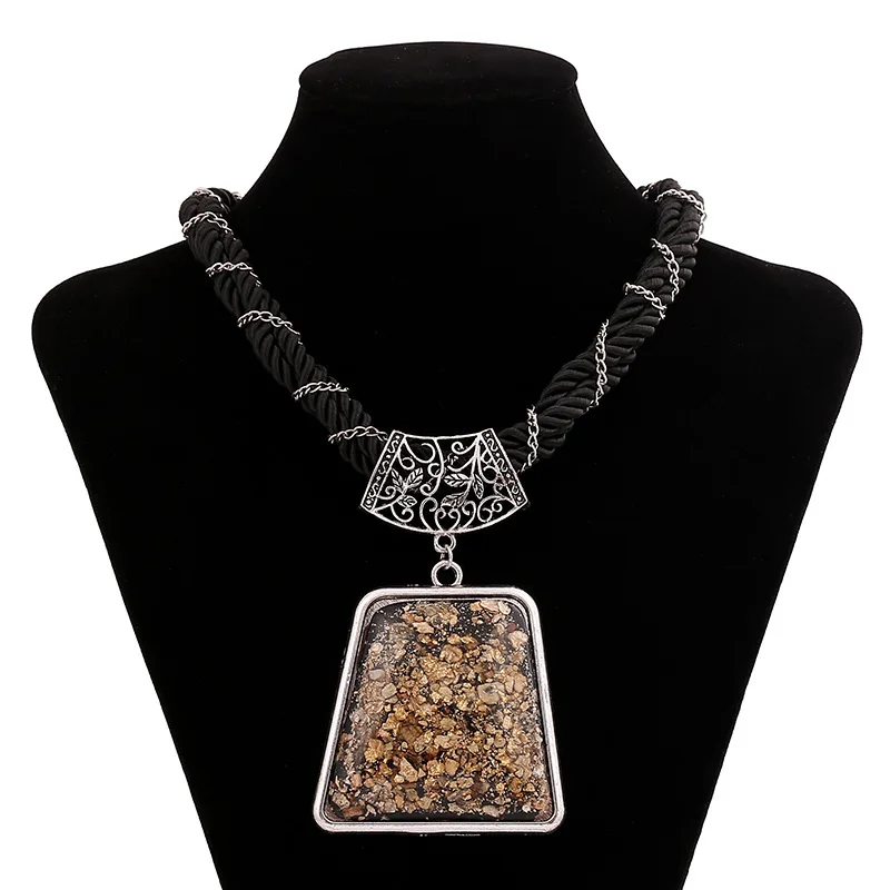 LZHLQ винтажные резные геометрические ожерелья с подвеской из смолы модные цепочки