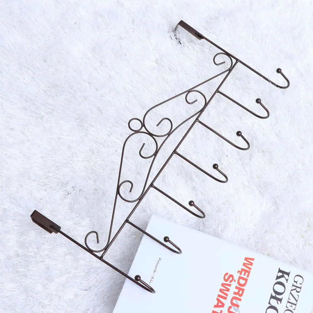 

7 Hooks Bathroom Over Door Hanger for Towel Coat Clothes Hat Bag Hanging Iron Art Hanger (Black)