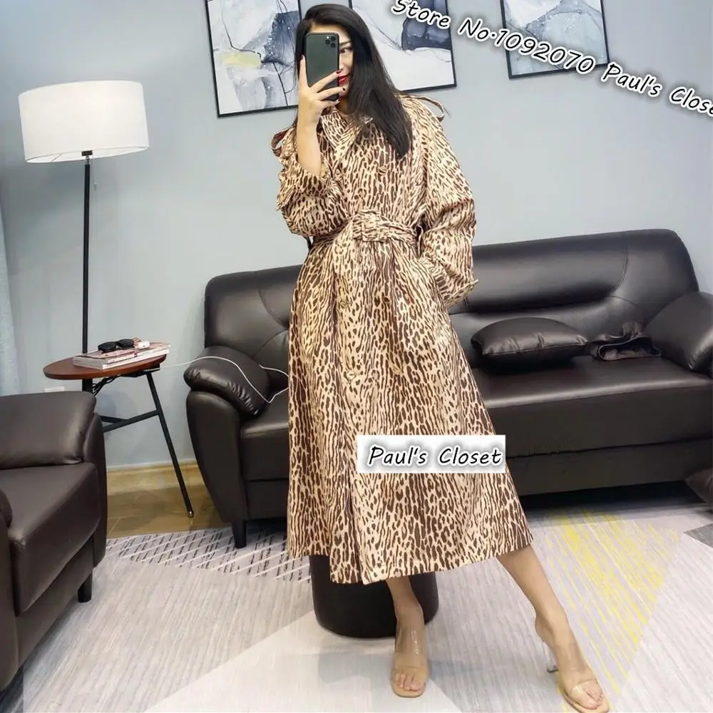 Женский Тренч с животным принтом леопардовое хлопковое пальто |