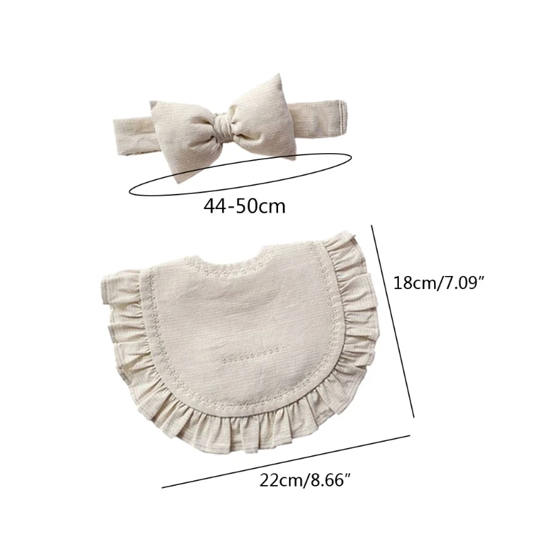 

2Pcs Baby Bib and Bow Headband Set Solid Color Ruffles Newborn Infant Saliva Towel Burp Cloths Hair Band Feeding Smock