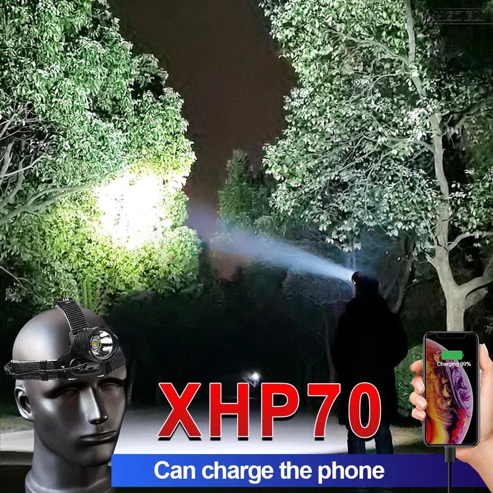 

USB Rechargeable XHP70 LED Headlamp Torch Powerful Headlight Head Flashlight 18650 Waterproof Fishing Lantern Zoom Camping Light