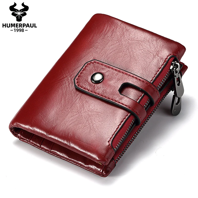 

Genuine Leather Wallets Luxury Brand Women Clutch Short Small Rfid Card Holder Wallet Ladies Red Coin Purse Portfel Damski