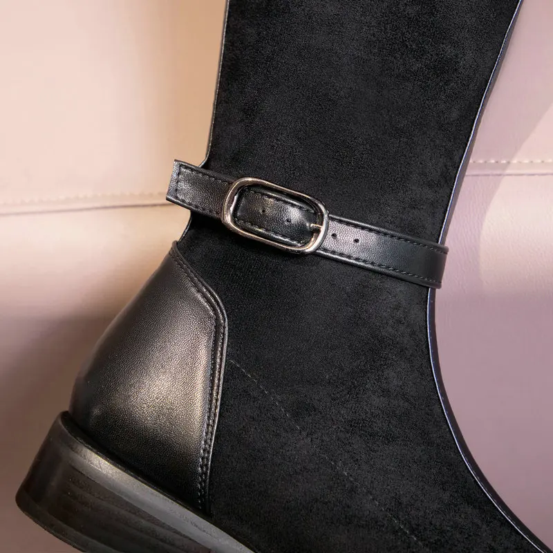 Женские сапоги до колена из искусственной замши удобные высокие на толстом