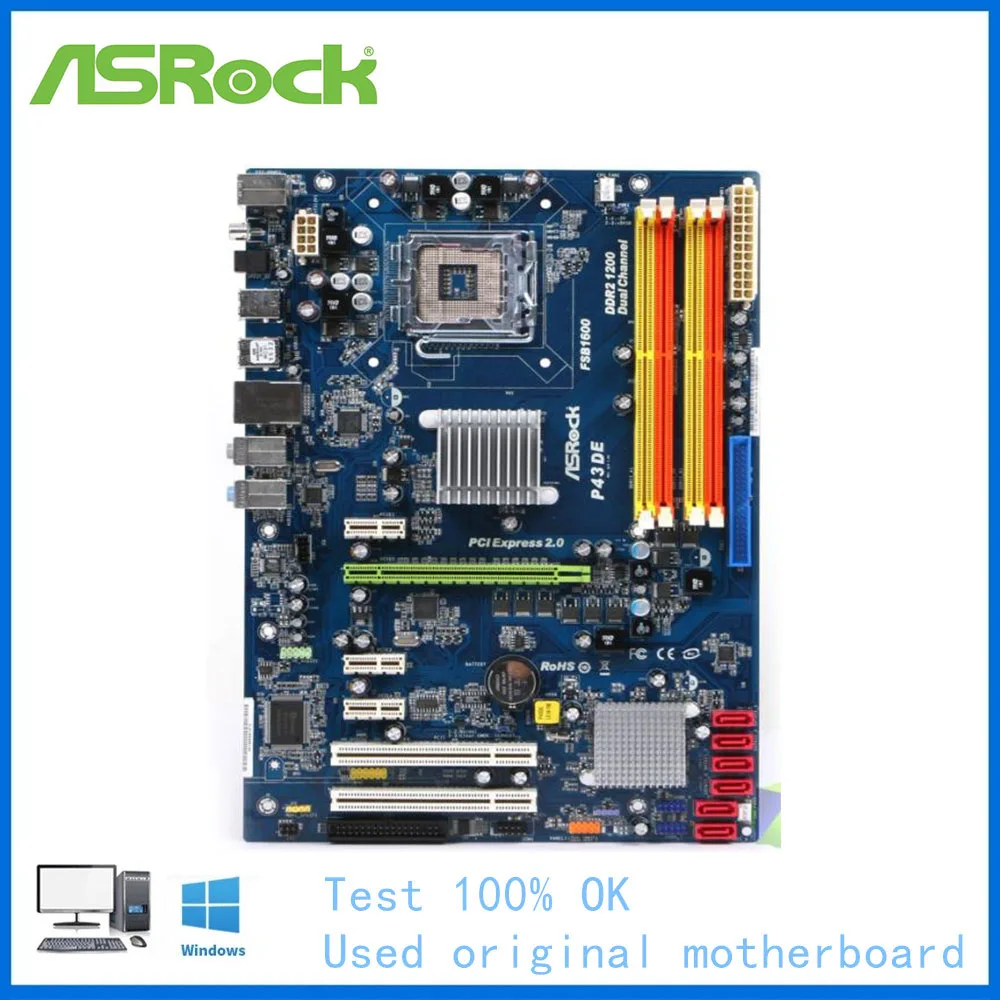 Для материнской платы ASRock P43DE LGA 775 DDR2 P43 б/у материнская плата SATA2 PCI-E X16 2 0 |