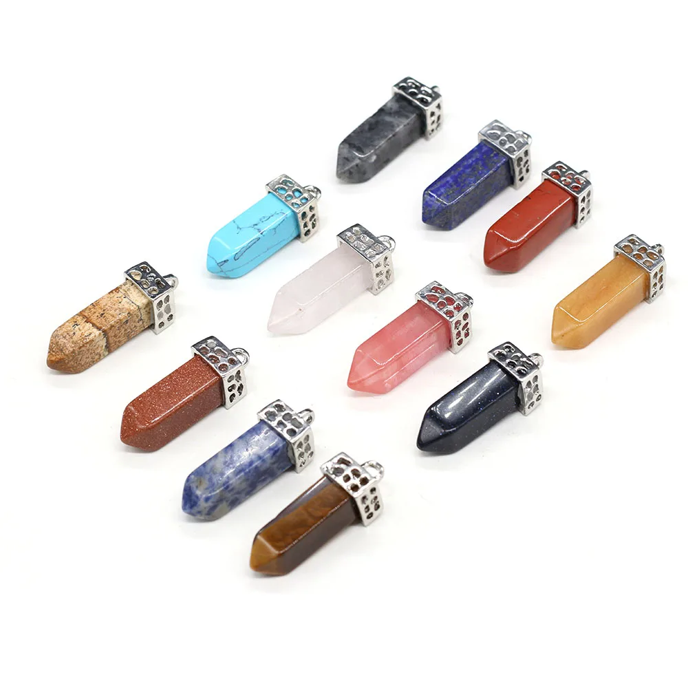 

Natural Stone Pendants Exquisite Rectangular Cone Crystal Agates Jades Charms for Jewelry Making Necklace Bracelet Gift