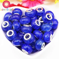 10pcs 45 color flower silver plated core round loose big hole spacer beads fit snake chain charms pandora bracelet diy jewelry