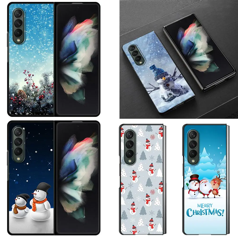 

Case For Samsung Galaxy Z Fold3 5G Hard Slim Cover Ultra-thin anti-drop For Galaxy Z Fold 3 Shell Merry Christmas snowman snow