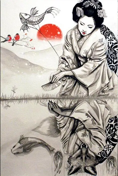 

Japanese Geisha Fox Woman Art Silk Poster Print 24x36inch