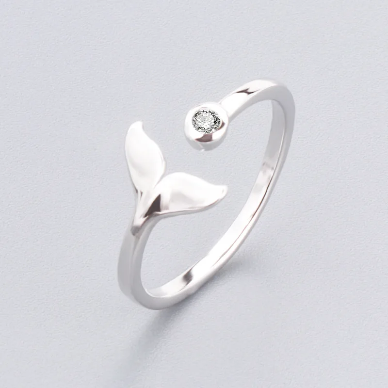 Sterling Silver S925 Simple Style Opening Adjustable Princess Fish Tail Ring White Gold Cover Brilliant Forever with Box B088 | Украшения и