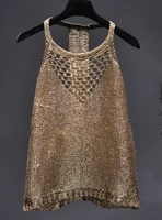 2019 summer sexy hollow out knitted camis women shiny bling bling sequined tanks tops women shiny sequins tanks gold camis tops