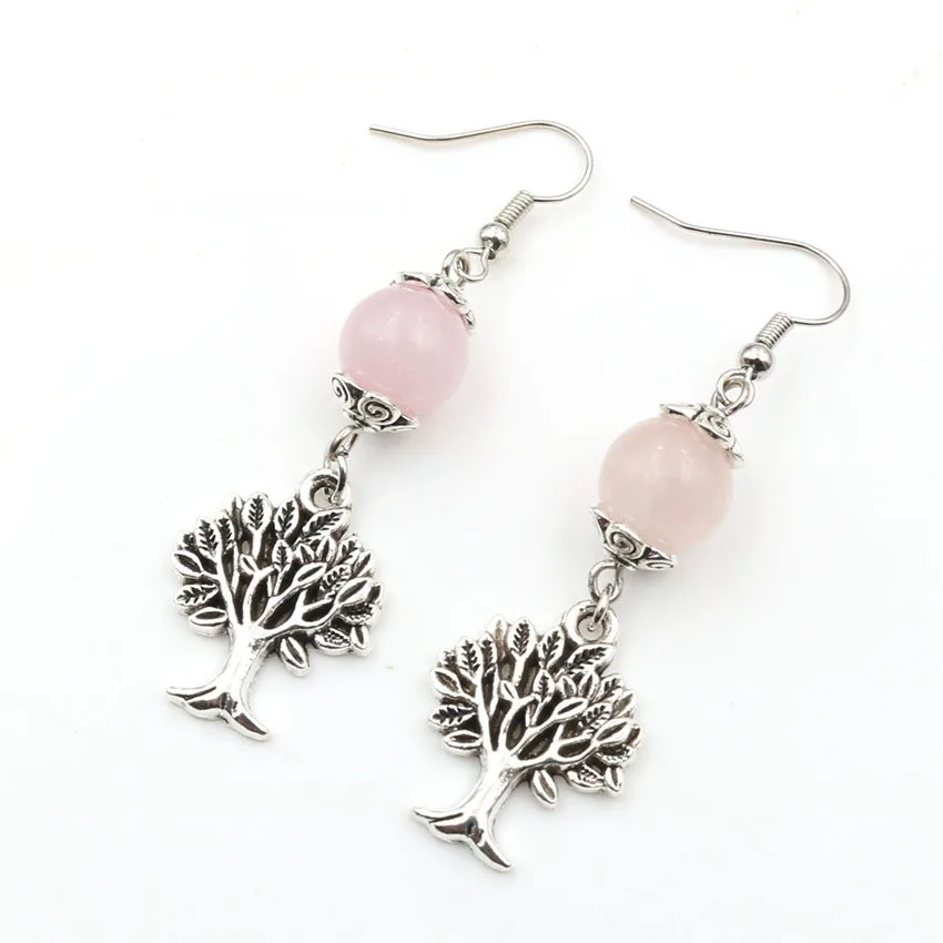 FYJS Unique Antique Silver Plated Tree of Life Red Agates Round Beads Dangle Earrings Rock Crystal Jewelry | Украшения и