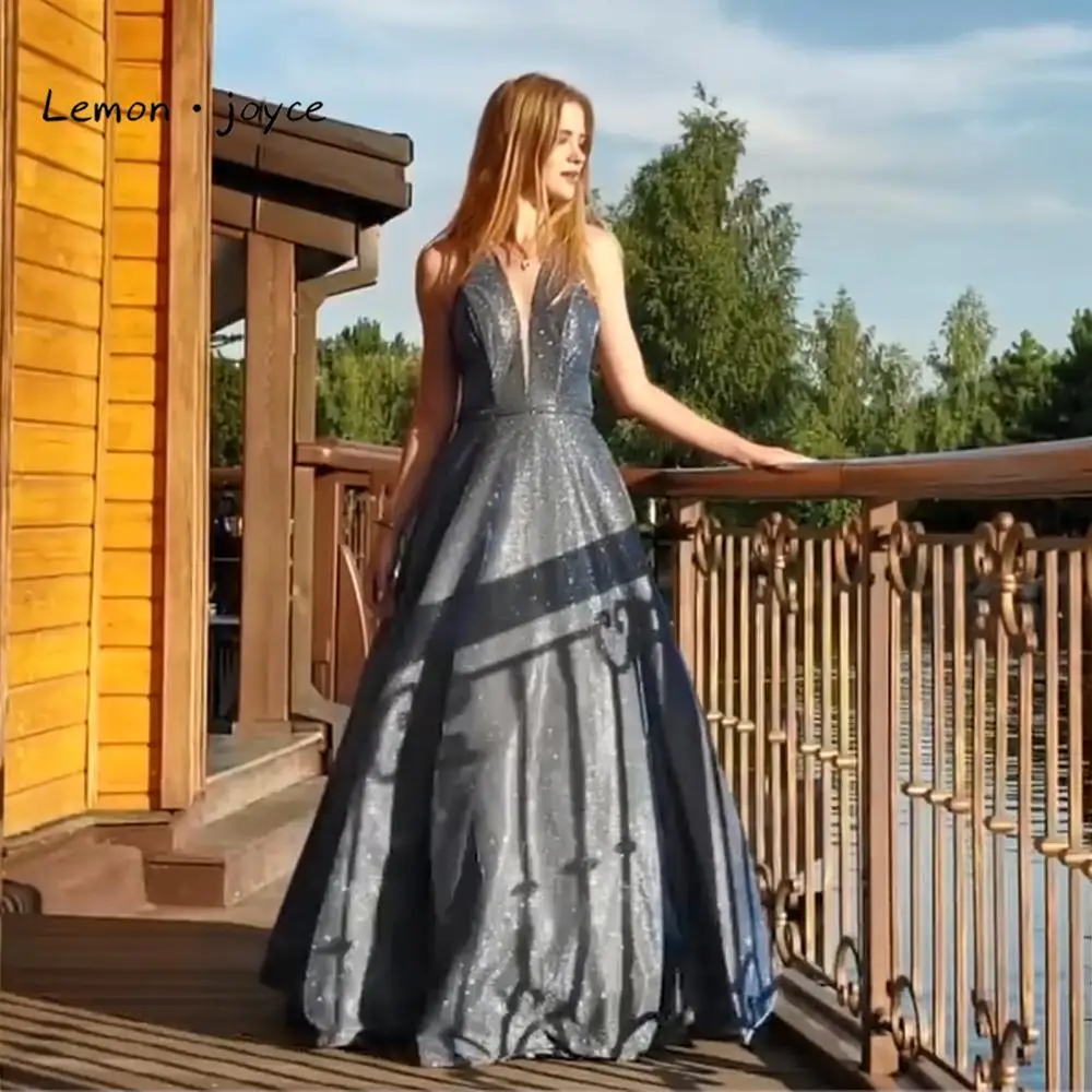 Lemon joyce элегантные платья для выпускного вечера сексуальные с v-образным вырезом без спинки простые А-образные блестящие вечерние платья robe de soiree