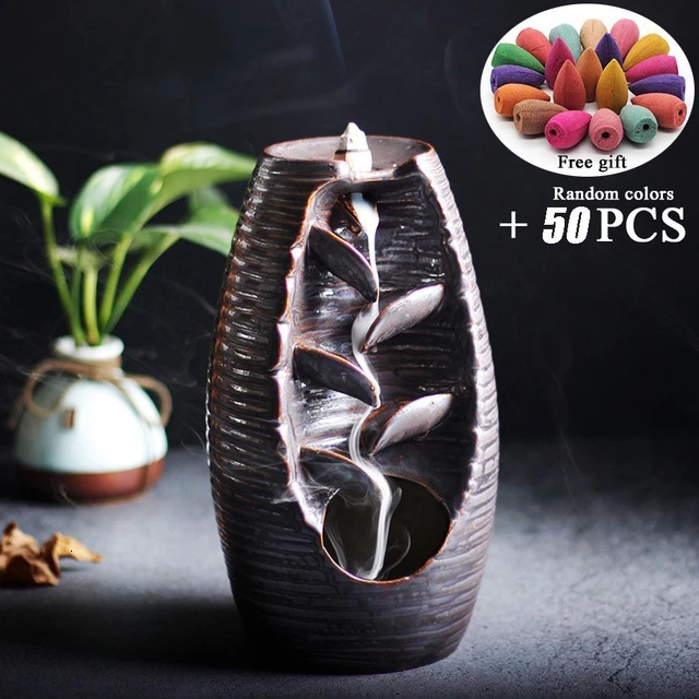 Burner with 50PCS Горный речной ручной ладан держатель керамический обратный поток водопад Подставка под курения курильница подарок матери домашний декор - Цвет: Burner with 50PCS