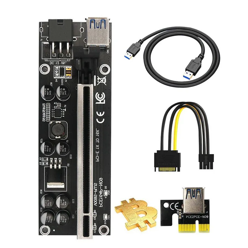 

PCIE Riser 009S Plus Кабель Riser PCI Express x16 GPU Райзер для видеокарты 6 Pin мощность 60 см USB 3,0 кабель для майнинга биткоинов