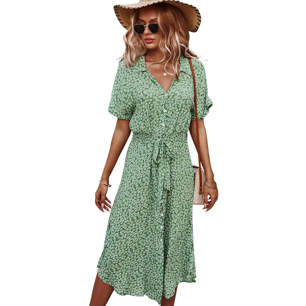 

IZALEWIS Woman Dress V-Neck Solid Summer Casual Dress Streetwear Sexy Dress Women Turn-down Collar Button Dress Dropshipping