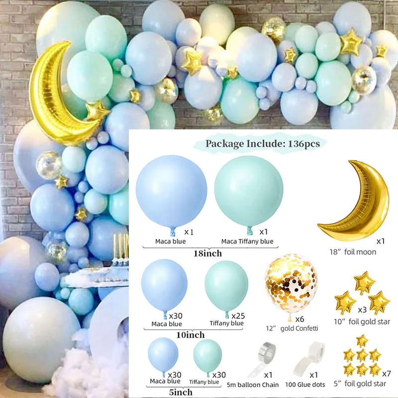 

134pcs Balloon Chain Set Birthday Party Wedding Decoration Supplies Blue Theme Macaron Balloons