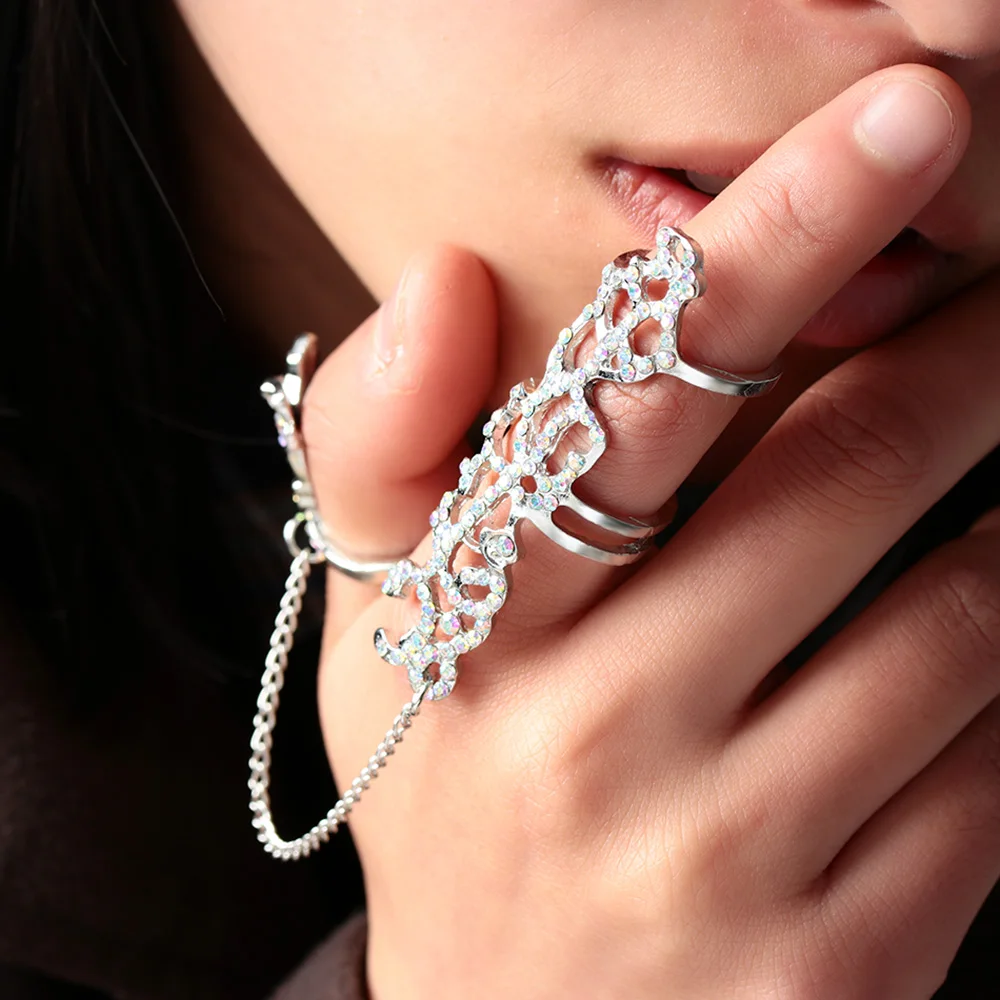 Стразы цветок бабочка полные кольца для женщин Золотая цепочка звено двойное