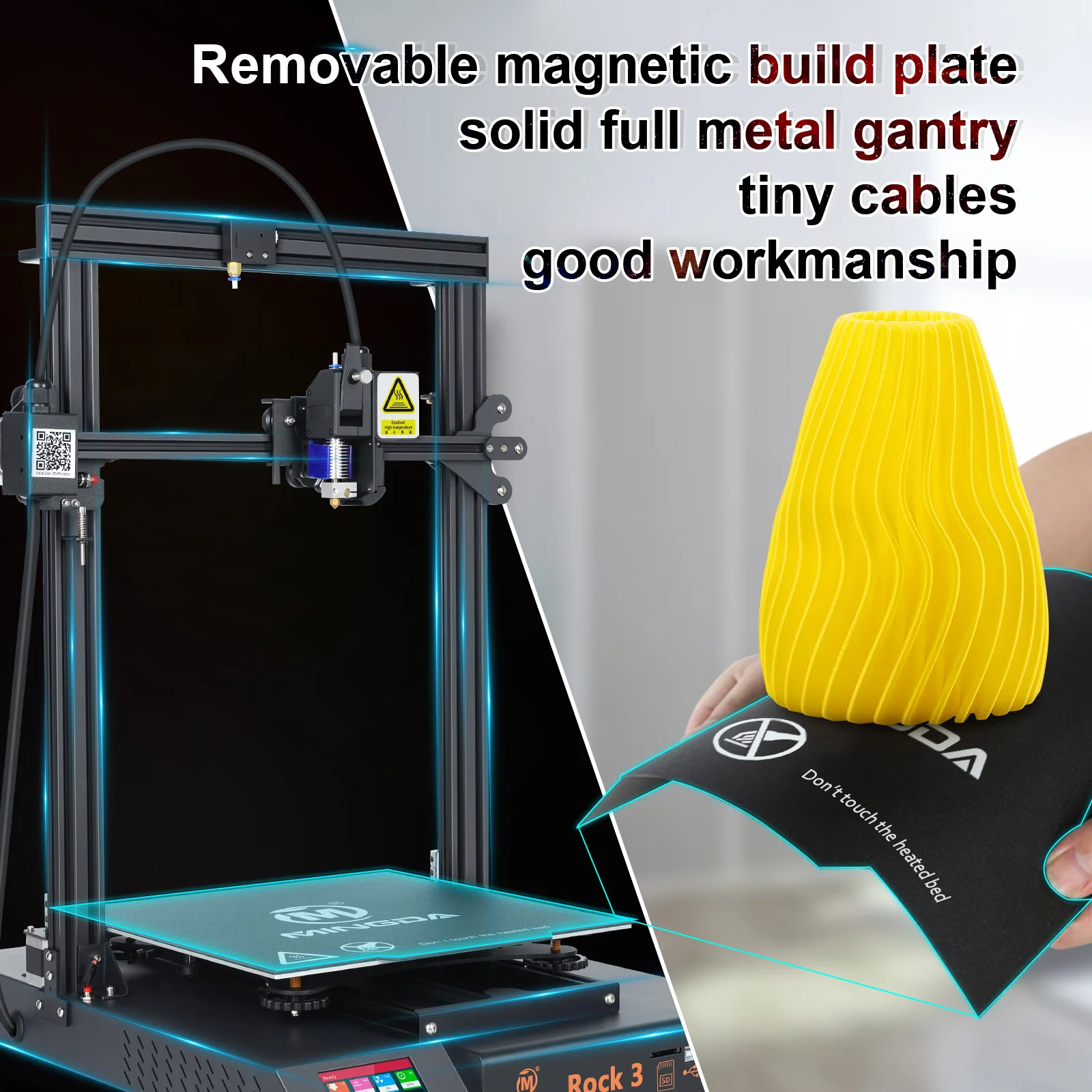 

MINGDA3D Printer Rock 3 3D Printer with New Extruder Dual Gear Direct Drive, TMC2208 Silent Printing Large 3D Printer Kit