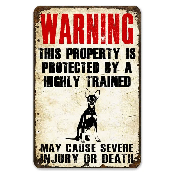 

Warning This Property Is Protect By Miniature Pinscher Dog Tin Sign Vintage Farm Decor Art Pet Lover Tin Metal Sign