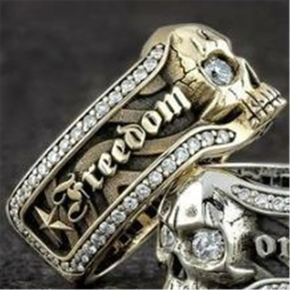 

New fashion exaggerated punk style retro domineering skull symbol ring male gothic hip-hop rock accessories commemorative gift