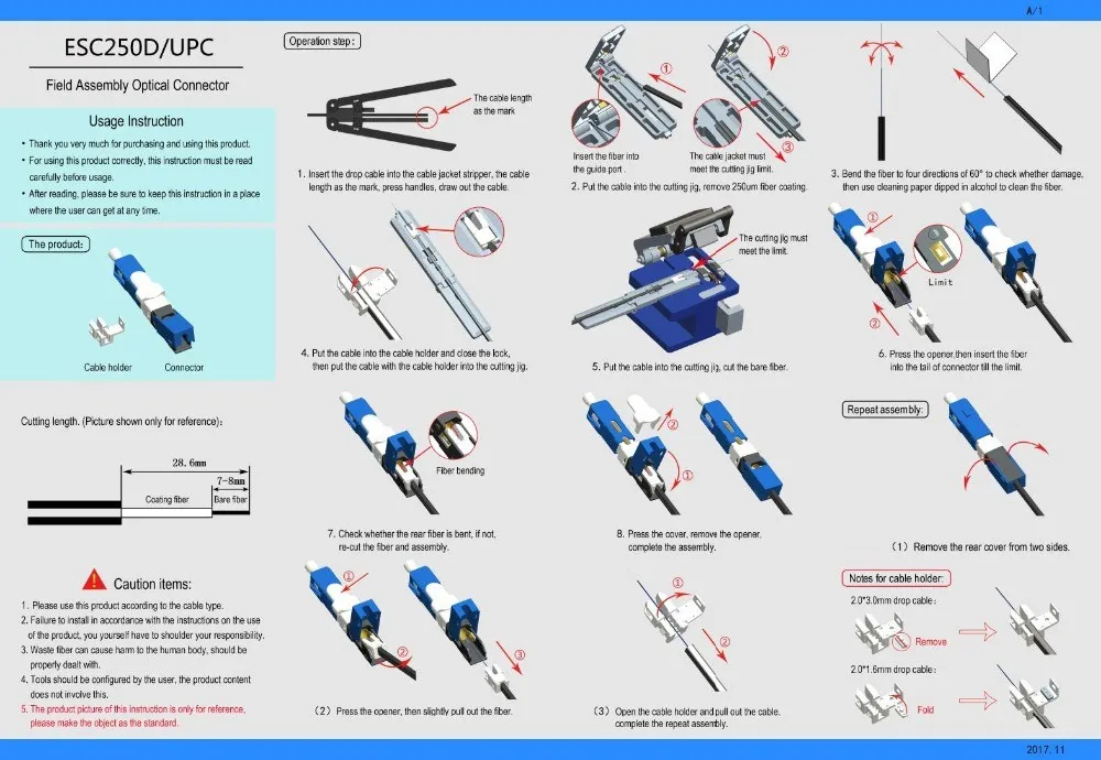 Оптоволоконный Быстрый коннектор UNIKIT ESC250D SC UPC FTTH SM оптоволоконный Лидер