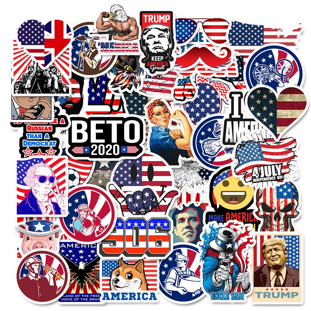 

50 PCS PVC American Series Trump Independence Day Laptop Graffiti Motorcycle Decorative Sticker Refrigerator Car Sticker