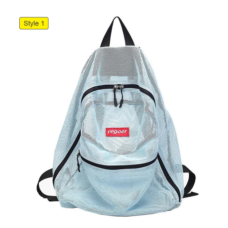 Style 1 Blue Яркий цвет, прозрачный сетчатый пляжный рюкзак на плечо для девочек-подростков, летняя складная сумка для хранения, женская сумка Tas XA565WD - Цвет: Style 1 Blue