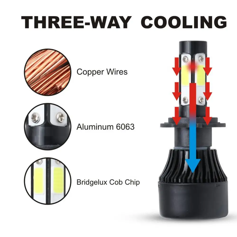 Автомобильный светодиодный фонарь H7 с 4 боковыми лампами 100 Вт 12000LM H4 6500K H11 9005 HB3 9006