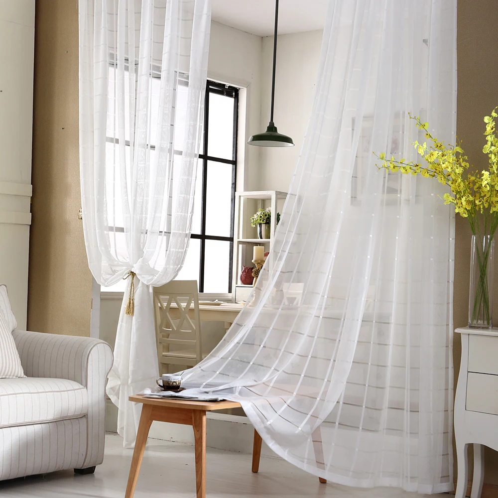 Прозрачная белая окна Экран для Гостиная плед сетчатая занавеска балкона Тюль
