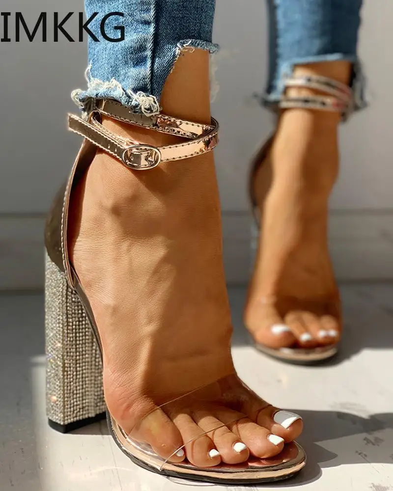 Sexy High Heels Women Pumps Gold Rhinestone Ladies Shoes Classic Buckle Strap Sandals|Боссоножки и сандалии| |