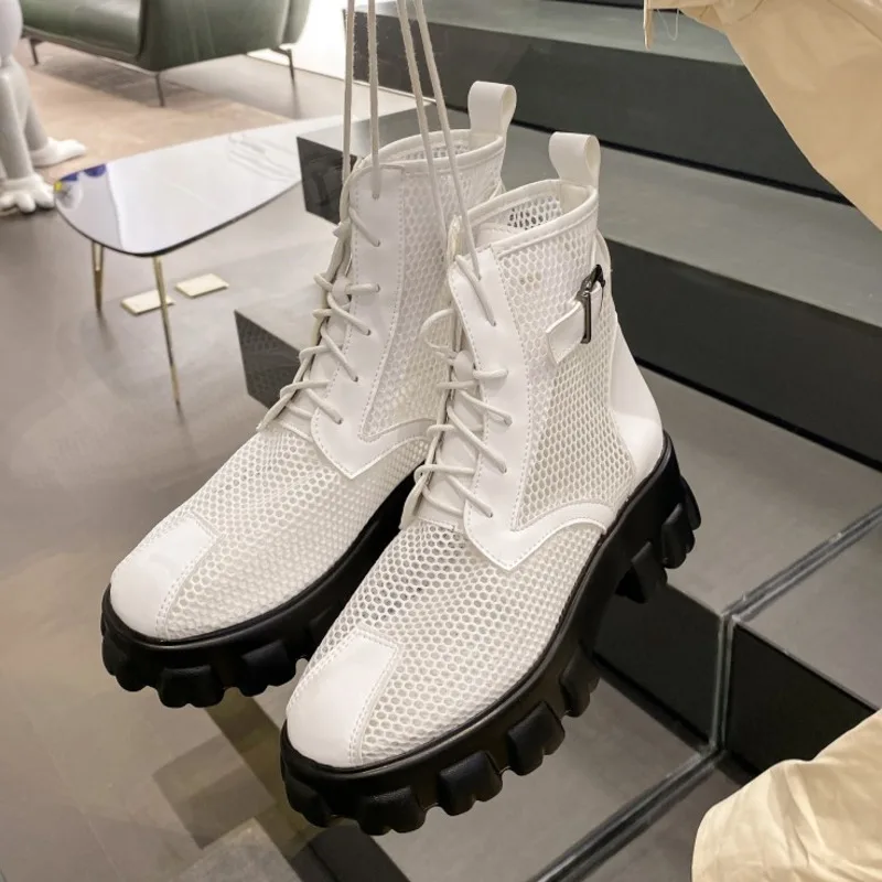 

2021 Spring New Women Ankle Boots Mesh Lace-up Round Toe Shoes Platform Martin Boots Female Women's Summer Shoes Plus Size 46