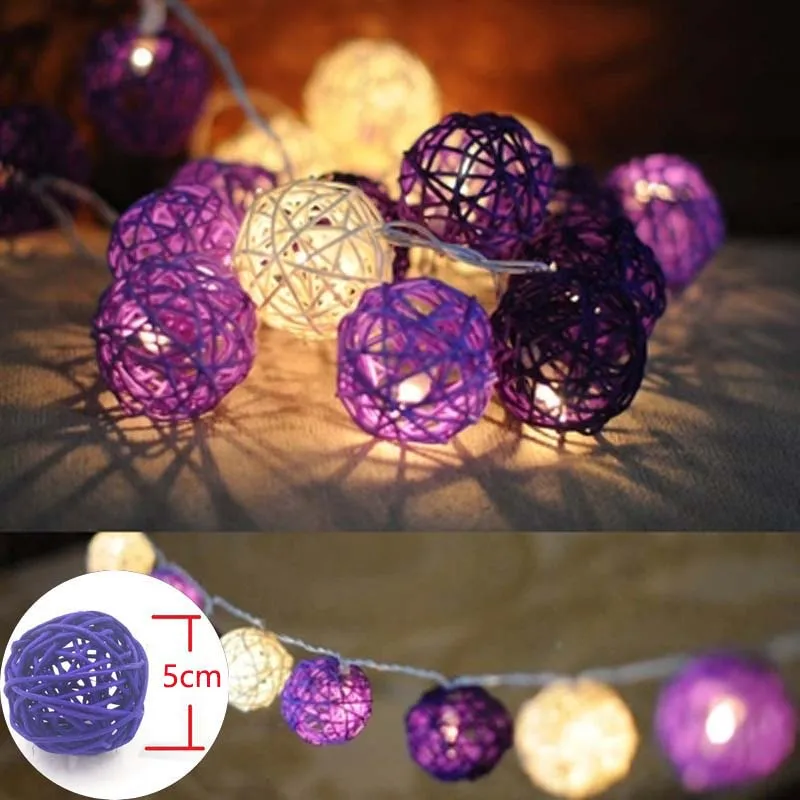 Purple white QYJSD светодиодный светильник, наружные Ротанговые гирлянды с шариками светильник, гирлянда для дома, новогодний декор, украшение для свадьбы, спальни, рождественской елки - Испускаемый цвет: Purple white