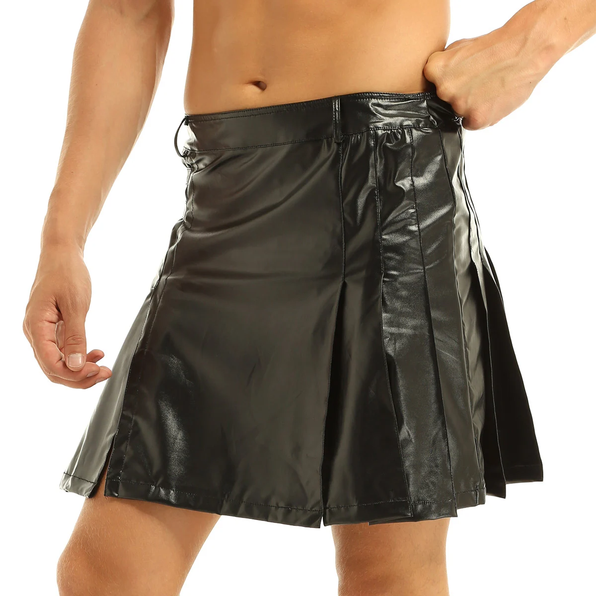 IEFiEL мужские сексуальные шорты из спандекса мини юбка в обтяжку с застежкой